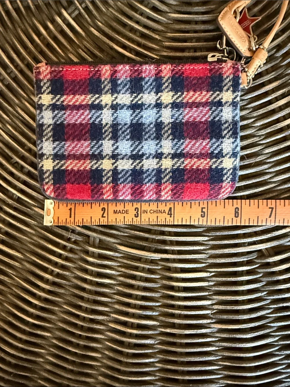 Vintage Y2K Coach Plaid Wristlet in Navy, Red, White with Tan Leather Strap